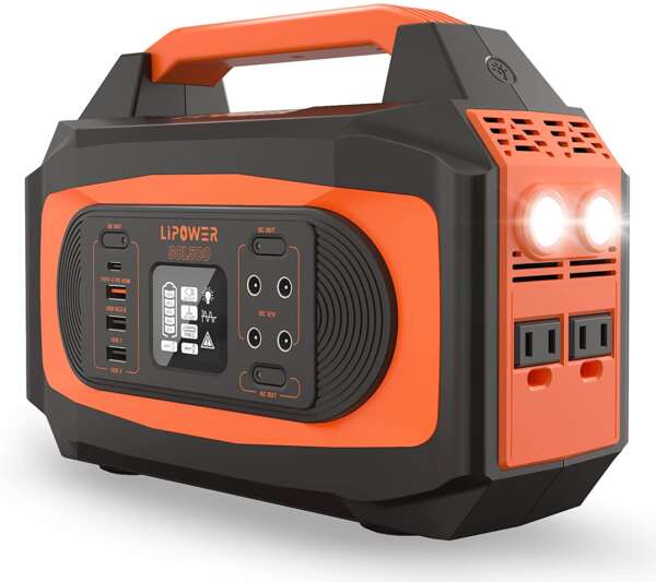 Portable Power Station 500W, LIPOWER Outdoor Solar Generator 472Wh (127600mAh) , 110V/500W Pure Sine Wave AC Outlets (750W Peak), USB QC3.0, PD 45W USB-C, LED Flashlights for CPAP Camping Emergency